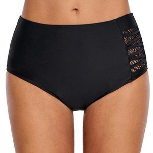 Black Strappy Lace Panel Aside Swim Bottom